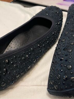 Embellished Navy Blue Crystal Ballet Flats